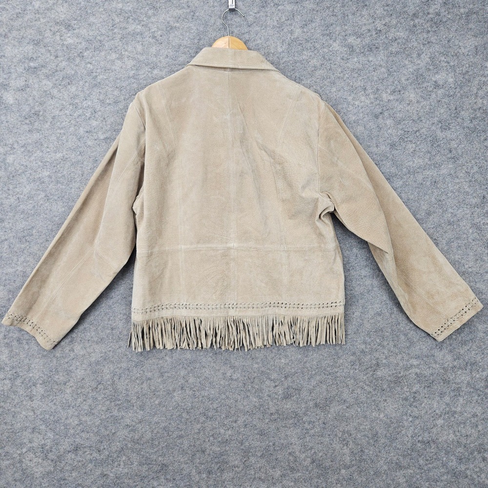 Lisa International Women Tan Suede Fringe Jacket Size L Leather Western Boho Zip - Picture 10 of 10